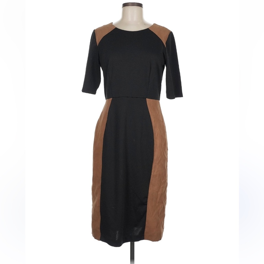 Velvety Suede Like Brown & Black Retro Midi Dress